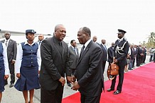 Arrivée à Abidjan du Président Ghanéen John Dramani Mahama
